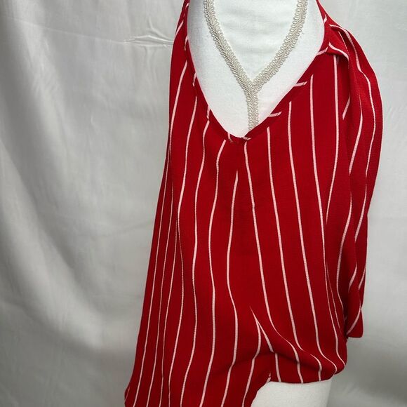 Monteau Red and white striped tank top V-neck Size M - Picture 7 of 10